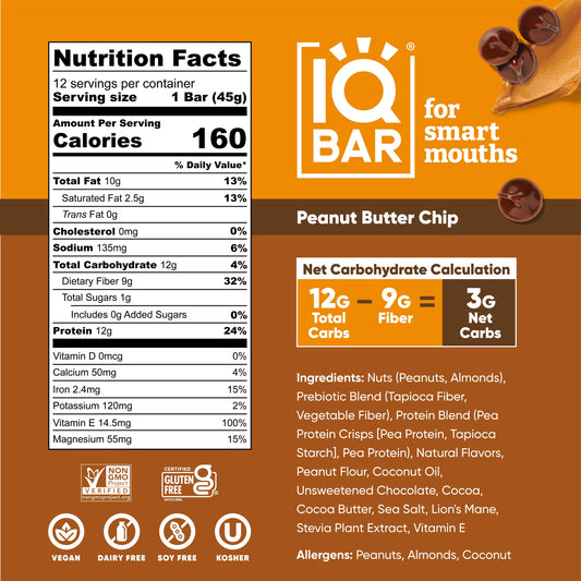 IQBAR Brain and Body Keto Protein Bar - Peanut Butter Chip 1.6 oz