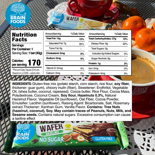 Brain Foods | Chocolate Hazelnut Wafer Bar Vegan Gluten-Free