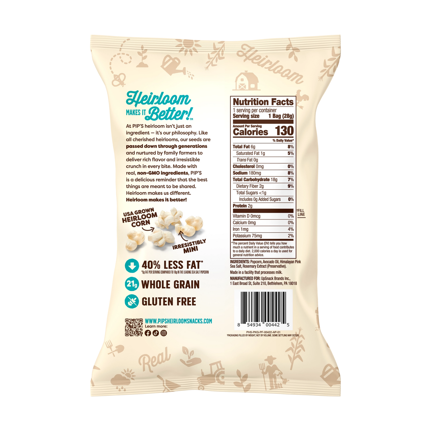 Heirloom Pip's Snacks Sea Salt Mini Popcorn 1oz Vegan Gluten-Free