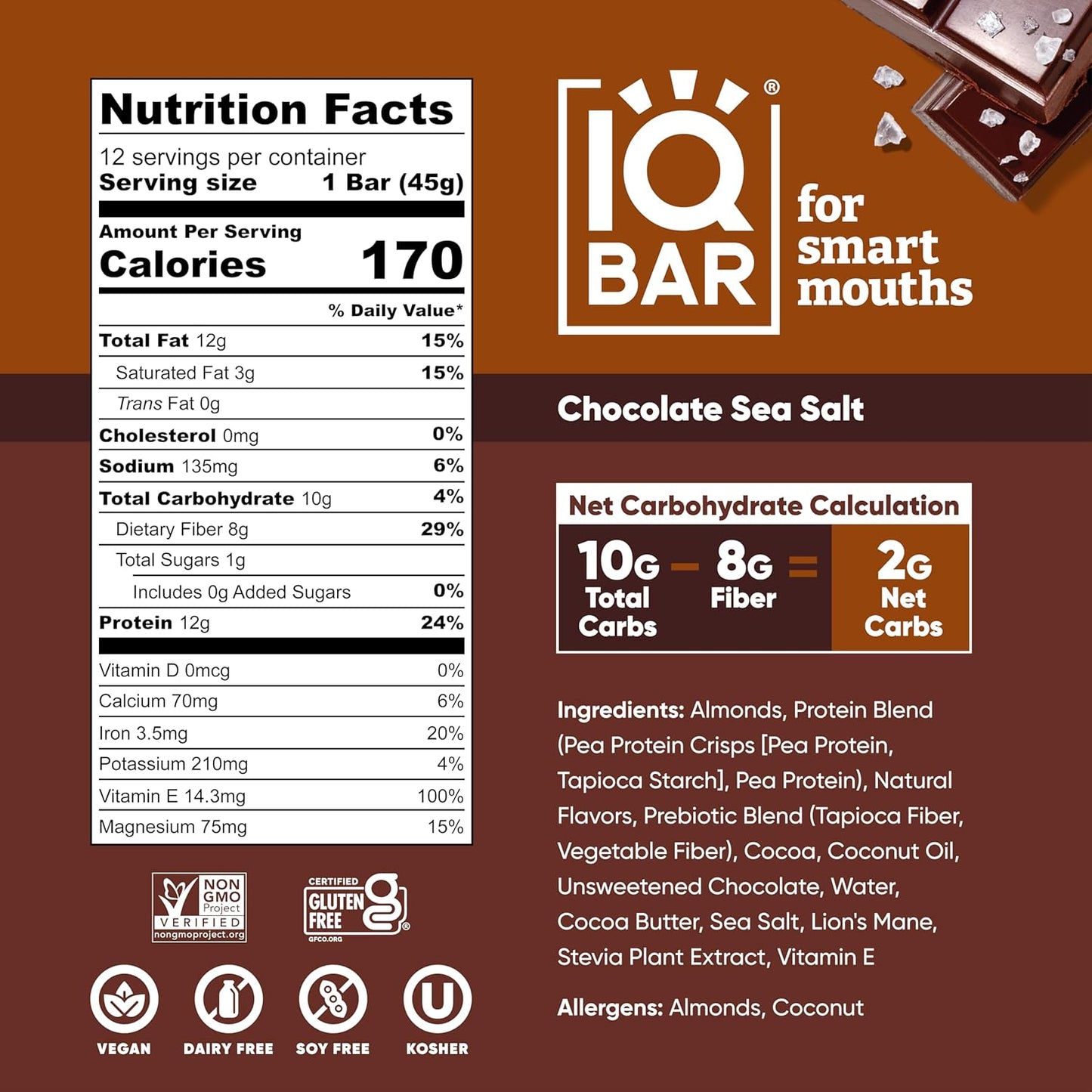 IQBAR Brain and Body Keto Protein Bar - Chocolate Sea 1.6 oz