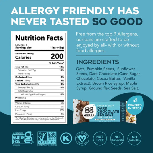 88 Acres | Plant-Based Granola Bar Dark Chocolate Sea Salt Bar 1.6 oz