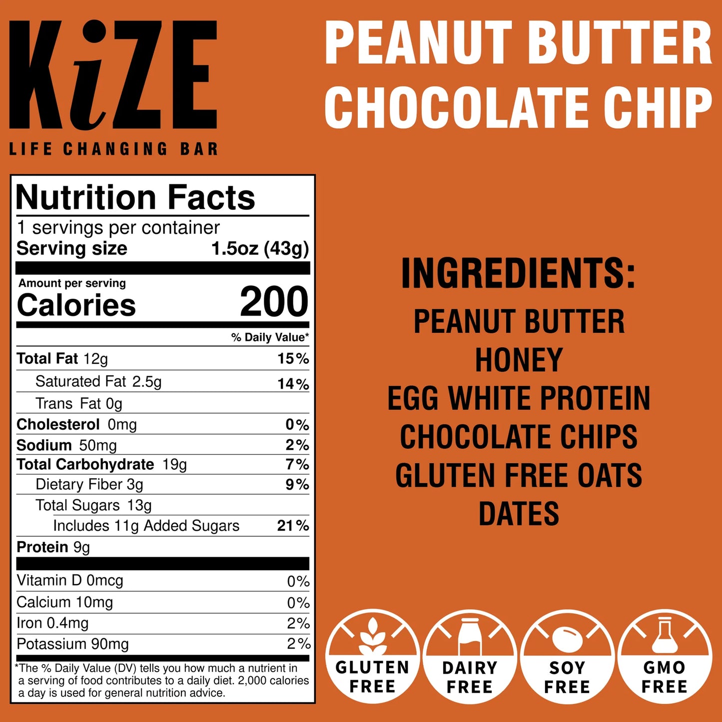 KiZE | Peanut Butter Chocolate Chip Energy Bar | Gluten-Free 1.5oz