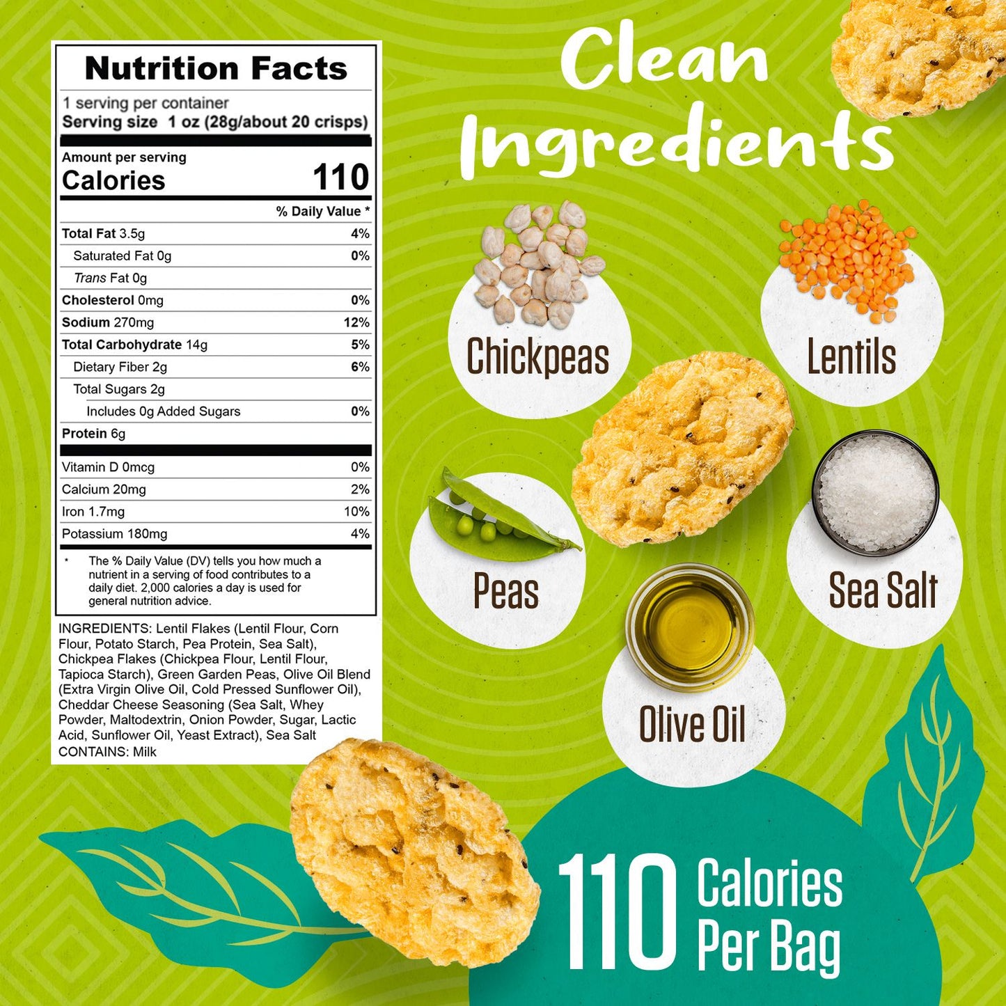 PeaKaPop | Veggie Crisps White Cheddar 1oz | Gluten-Free