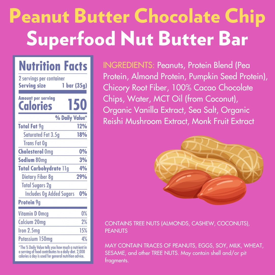 B.T.R Bar Peanut Butter Chocolate Chip Superfood Nut Butter Bar