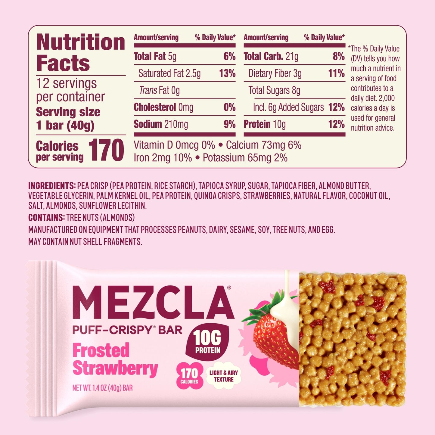 Mezcla | Frosted Strawberry | Vegan Plant Protein Bar - 1.4oz