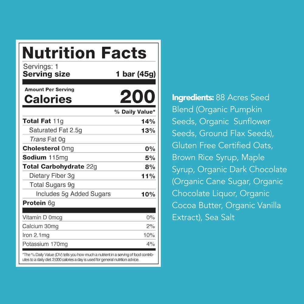 88 Acres | Plant-Based Granola Bar Dark Chocolate Sea Salt Bar 1.6 oz