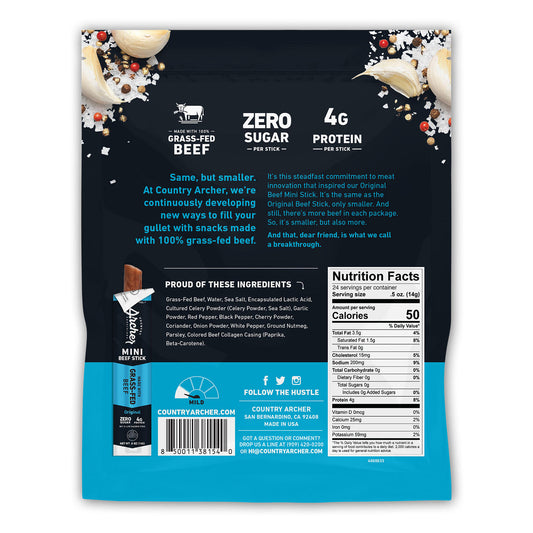 Archer | Mini Beef Sticks – 100% Grass-Fed Beef | Original (0.5 oz)