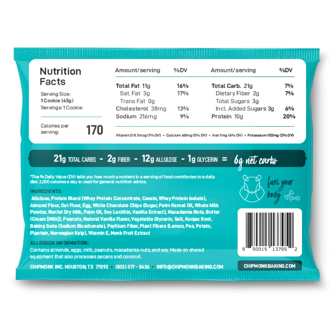 ChipMonk Baking | White Chocolate Macadamia Protein Cookie (1.6oz)
