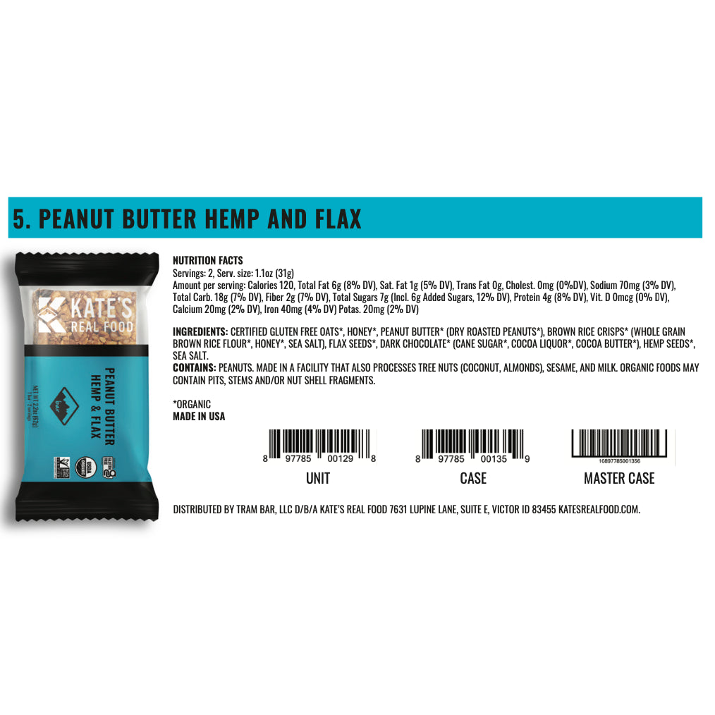 Kate's Real Food | Organic Gluten-Free Peanut Butter Hemp & Flax Bar (2.2 oz)