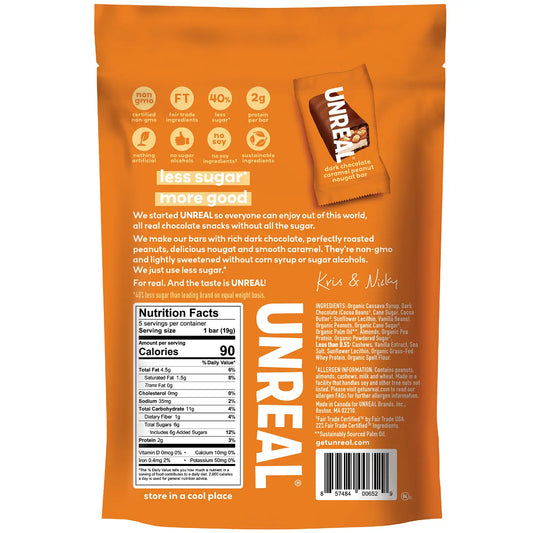 UNREAL | Dark Chocolate Caramel Peanut Nougat Bar (3.4 oz)