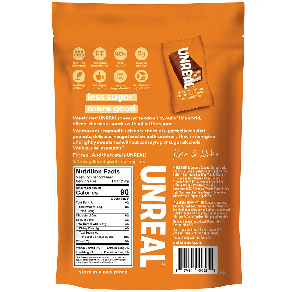 Unreal Dark Chocolate Caramel Peanut Nougat Bar 3 4 Oz Snackever