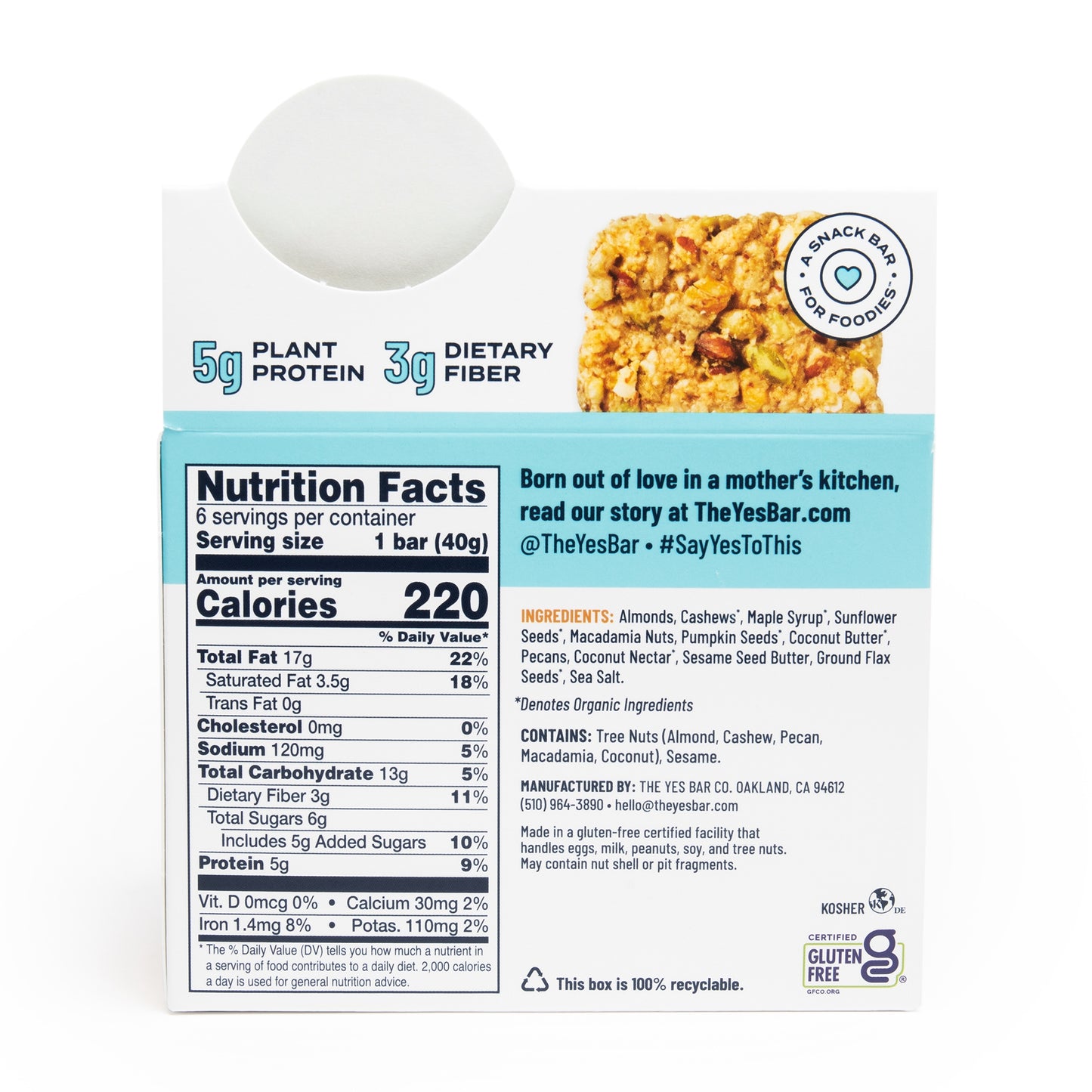 The YES Bar | Salted Maple Pecan Plant Based Protein 1.4 oz Gluten Free