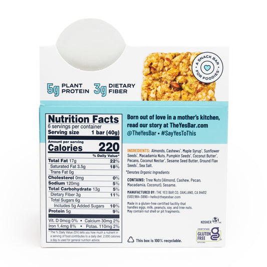 The YES Bar | Salted Maple Pecan Plant Based Protein 1.4 oz Gluten Free