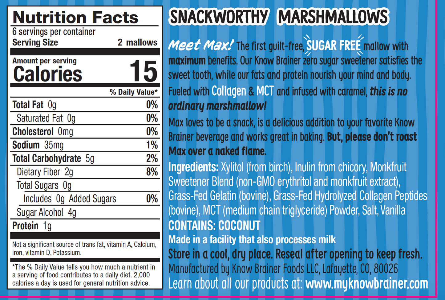 Know Brainer Max Mallow Sugar Free Classic Vanilla - Snackever