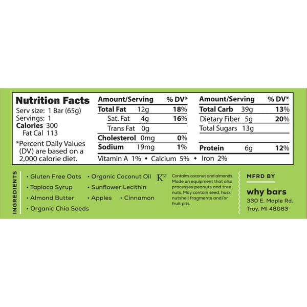 Why Bars | Apple Almond Superfood Snack Bar | Gluten-Free Vegan 2.3oz