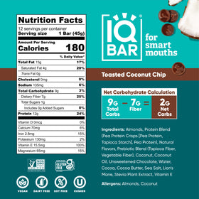 IQBAR Brain and Body Keto Protein Bar -  Toasted Coconut Chip 1.6 oz
