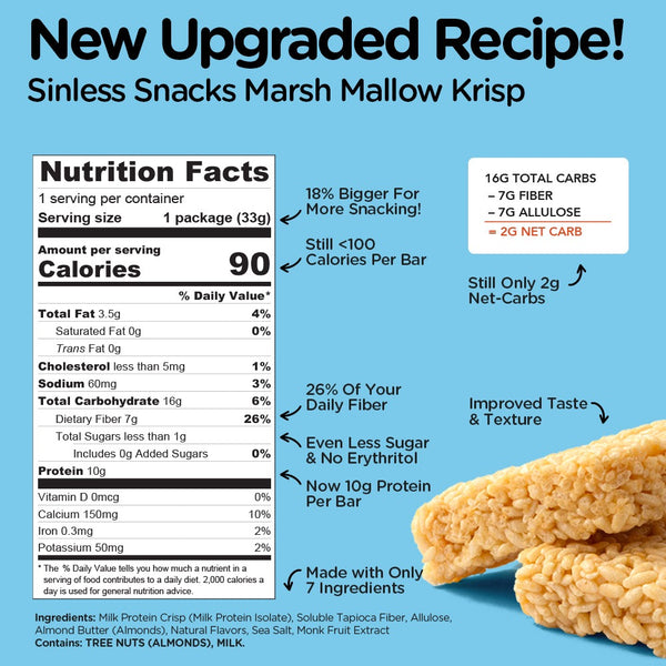 Sinless | Marshmallow Krisp Bar | Low Carb Gluten-Free 1.2oz