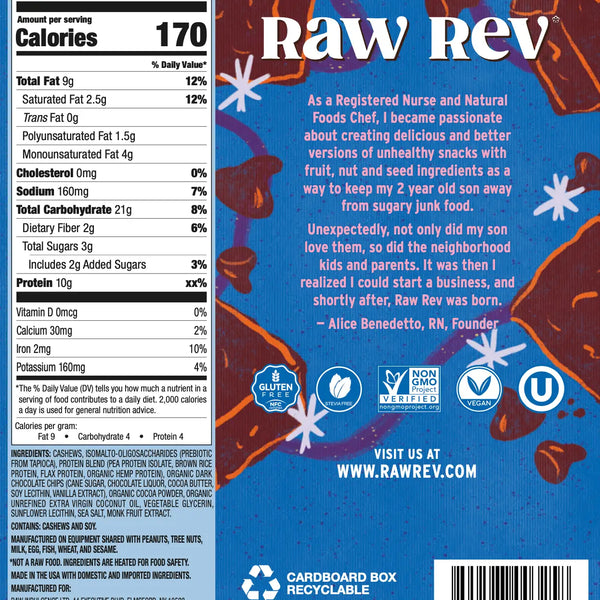 Raw Rev | Double Chocolate Brownie Batter Vegan Protein Bar | 1.6oz