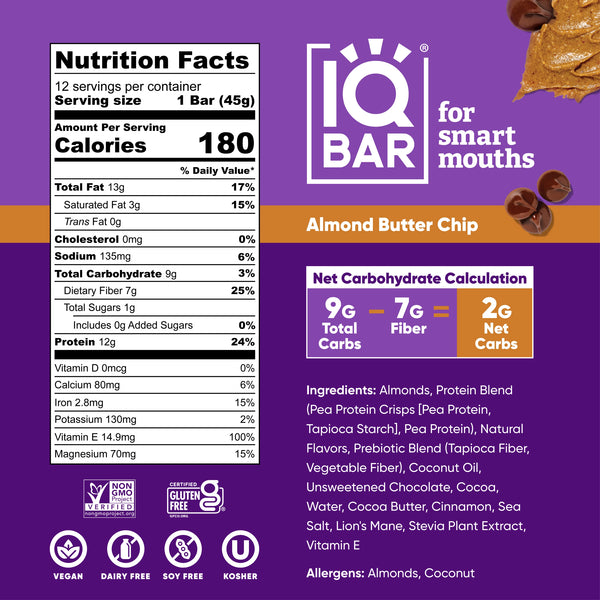 IQBAR Brain and Body Keto Protein Bar - Almond Butter 1.6 oz