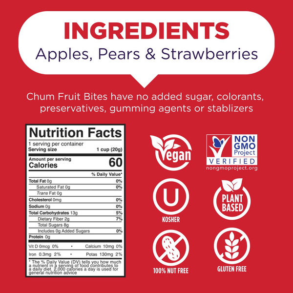 Chum Fruit Bites | Strawberry 100% Real Fruit Vegan | 0.7oz