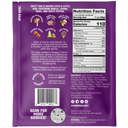 Pan's Mushroom Jerky - Zesty Thai Vegan 1oz