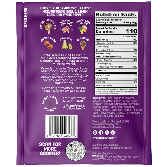 Pan's Mushroom Jerky - Zesty Thai Vegan 1oz