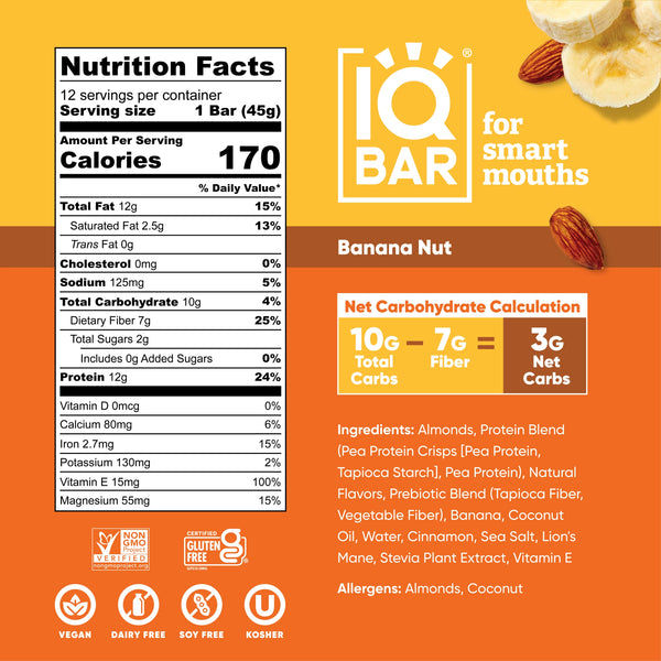 IQBAR Brain and Body Keto Protein Bar - Banana Nut 1.6 oz