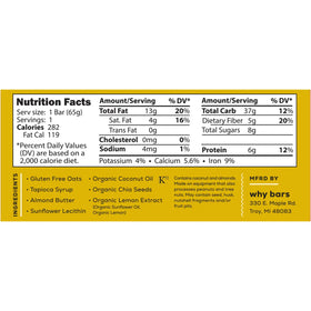 Why Bars | Zesty Lemon Superfood Snack Bar | Gluten-Free Vegan 2.3oz