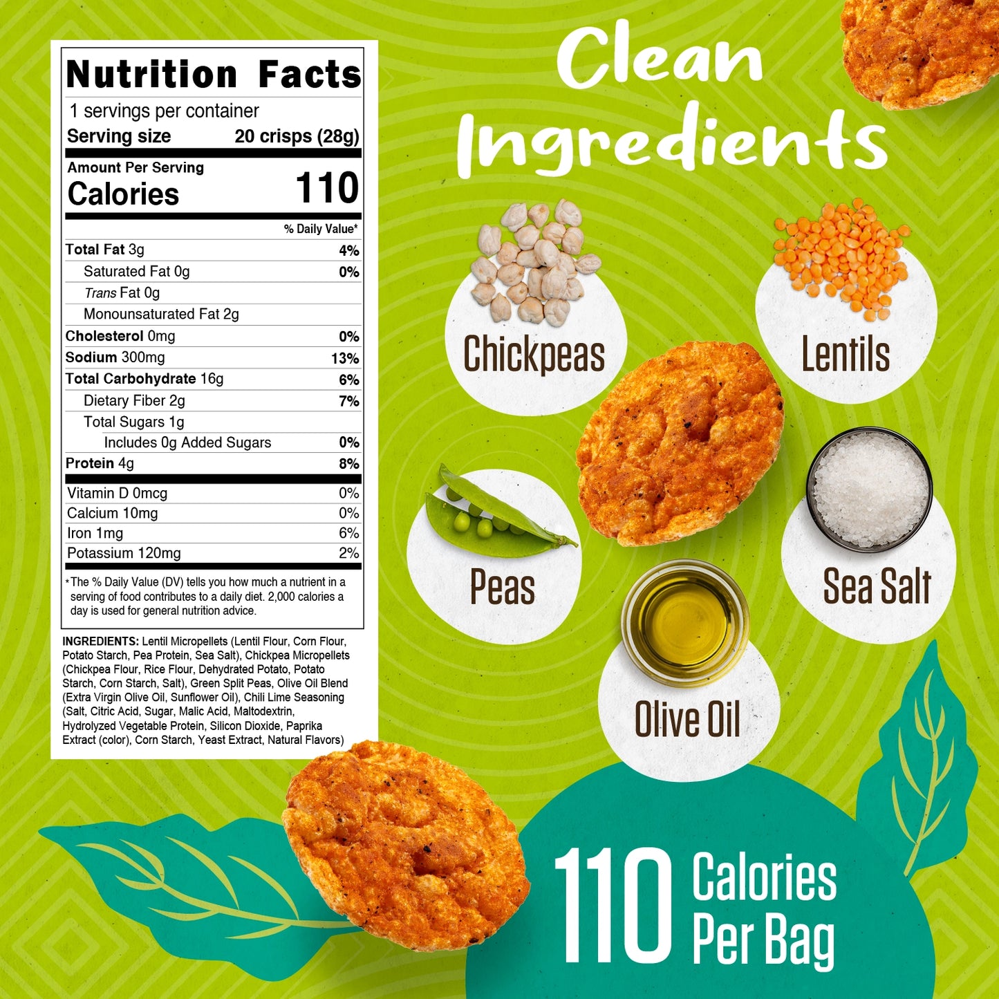 PeaKaPop | Veggie Crisps Chili Lime 1oz | Gluten-Free Vegan