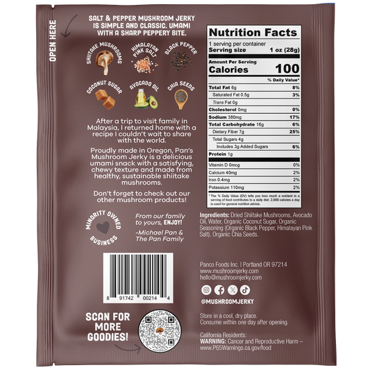 Pan's Mushroom Jerky - Salt & Pepper Vegan 1oz