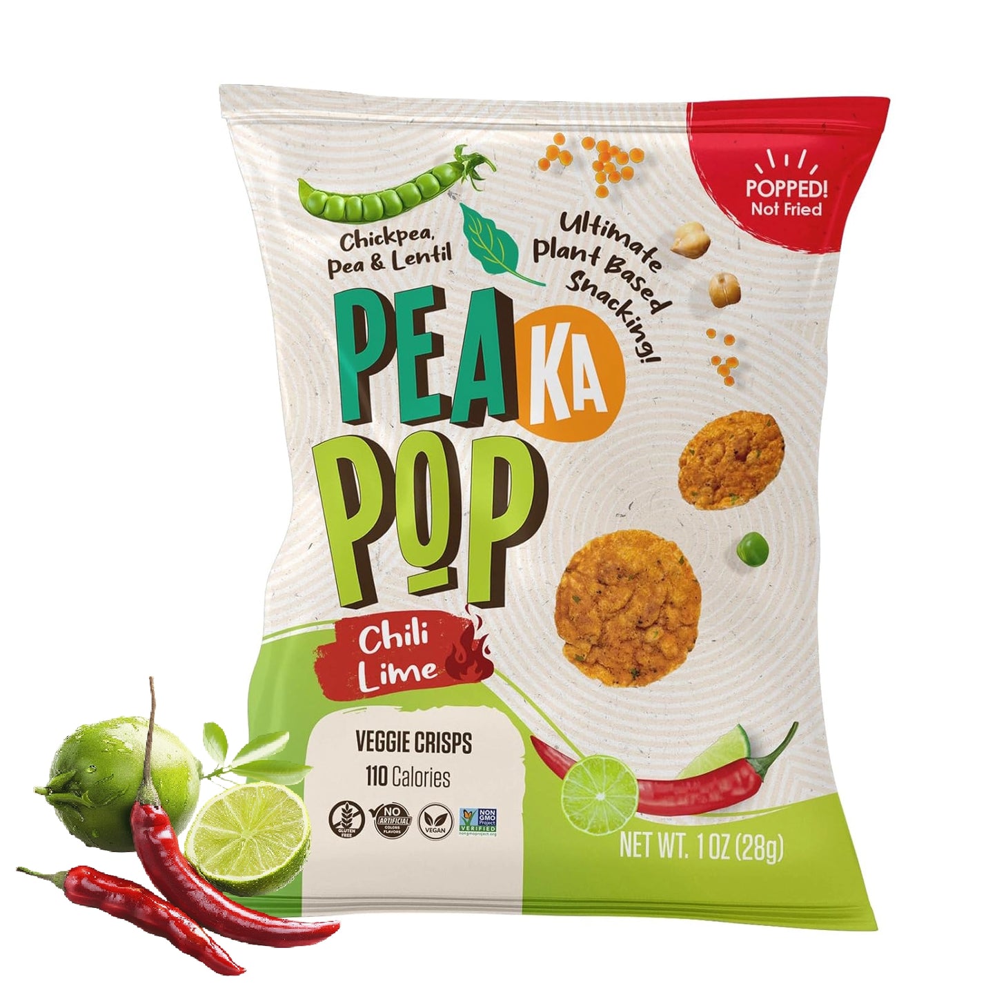 PeaKaPop | Veggie Crisps Chili Lime 1oz | Gluten-Free Vegan