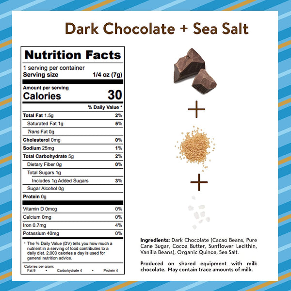 Bocadillos encubiertos | Chocolate oscuro + chocolate con sal marina y quinua crujiente (individual 0,25 oz)
