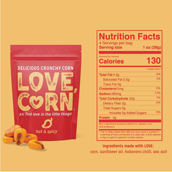Love Corn | Delicious Crunchy Corn Habanero Chilli Snack | 1.6 oz