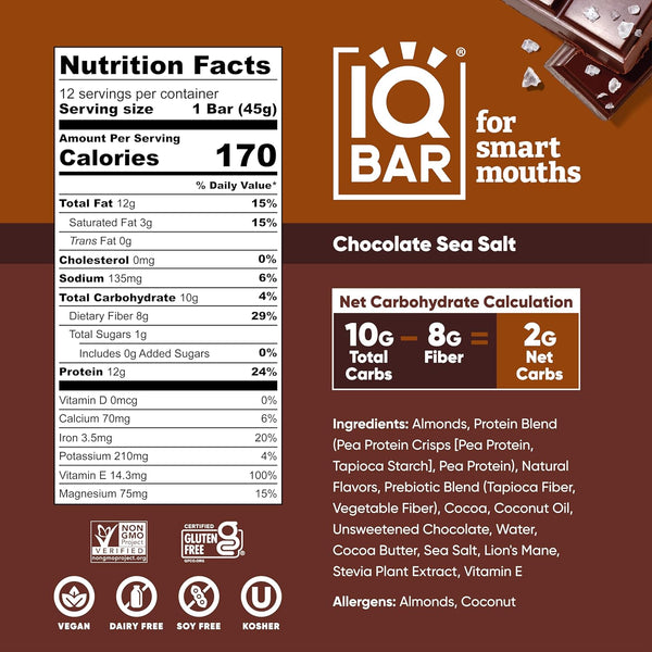 IQBAR Brain and Body Keto Protein Bar - Chocolate Sea 1.6 oz