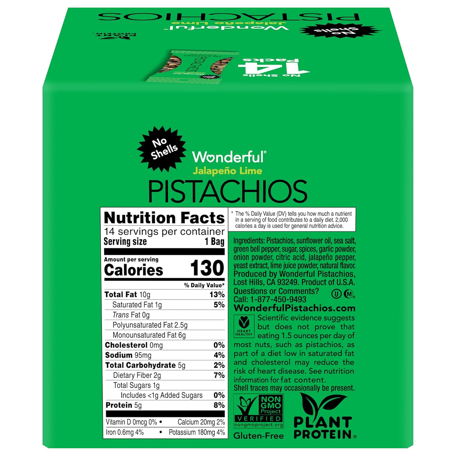 Wonderful No Shell Pistachios Jalapeño Lime 0.75 oz – Snackever