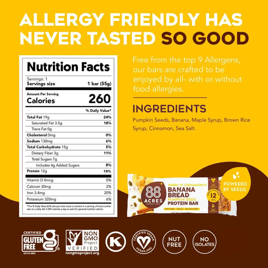 88 Acres | Plant-Based Granola Bar Banana Bread Protein Bar 1.6 oz