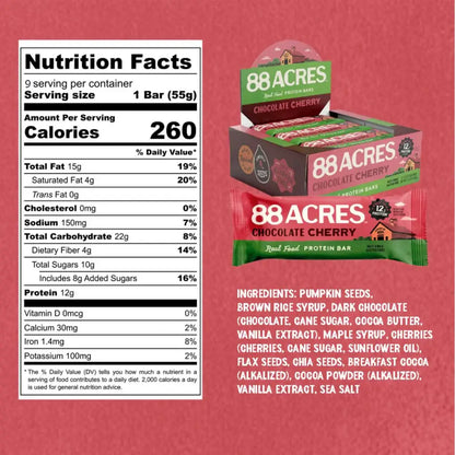 88 Acres | Plant-Based Granola Bar Chocolate Cherry Protein Bar 1.9 oz