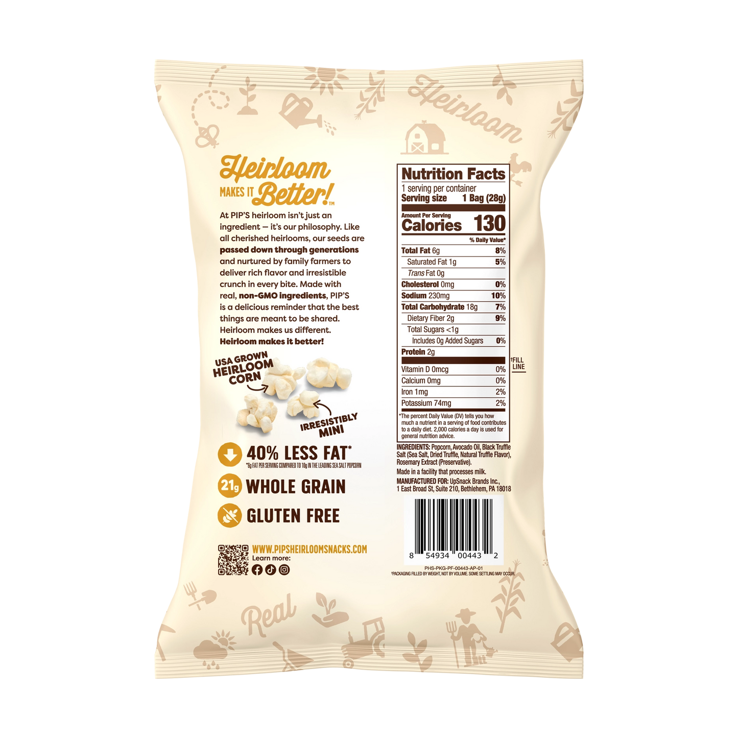 Heirloom Pip's Snacks Truffle Mini Popcorn 1oz Vegan Gluten-Free