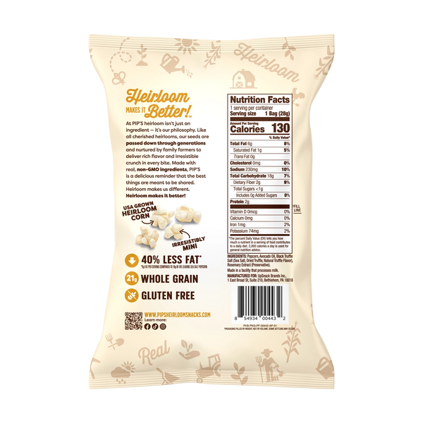 Heirloom Pip's Snacks Truffle Mini Popcorn 1oz Vegan Gluten-Free