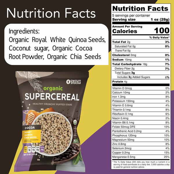 Awsum Snacks Cocoa Honey Quinoa + Chia Seeds Supercereal (6oz)