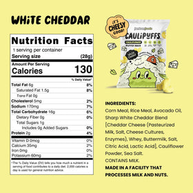 CauliPuffs Bocadillos de coliflor con queso cheddar blanco (1 oz)