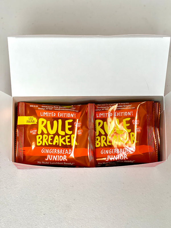 Bocadillos para romper reglas | Gingerbread Juniors Vegano sin gluten, sin nueces | Caja de 12 unidades