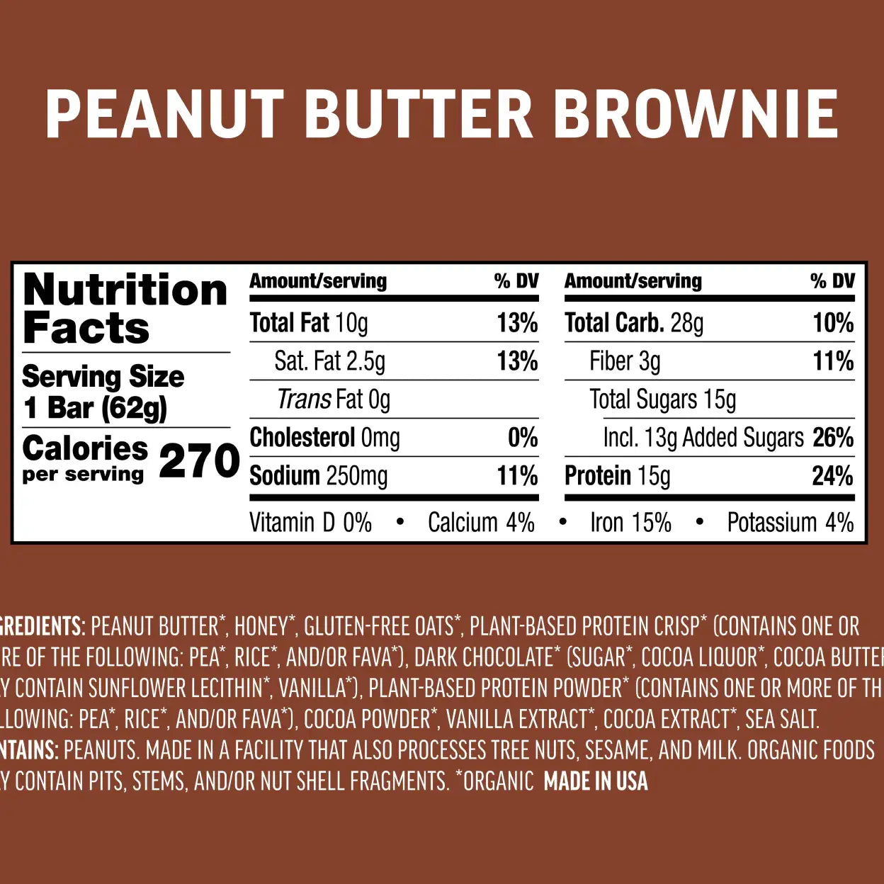 Kate's Real Food Peanut Butter Brownie Protein Bar (2.2oz)
