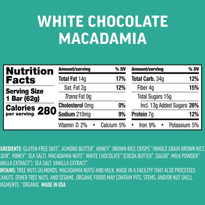 Kate's Real Food | Gluten-Free White Chocolate Macadamia Energy Bar (2.2 oz)