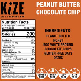 KiZE | Peanut Butter Chocolate Chip Energy Bar | Gluten-Free 1.5oz