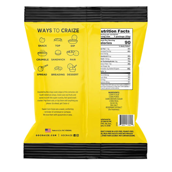 Craize | Cracker de maïs sucré sans gluten végétalien 0,77 oz