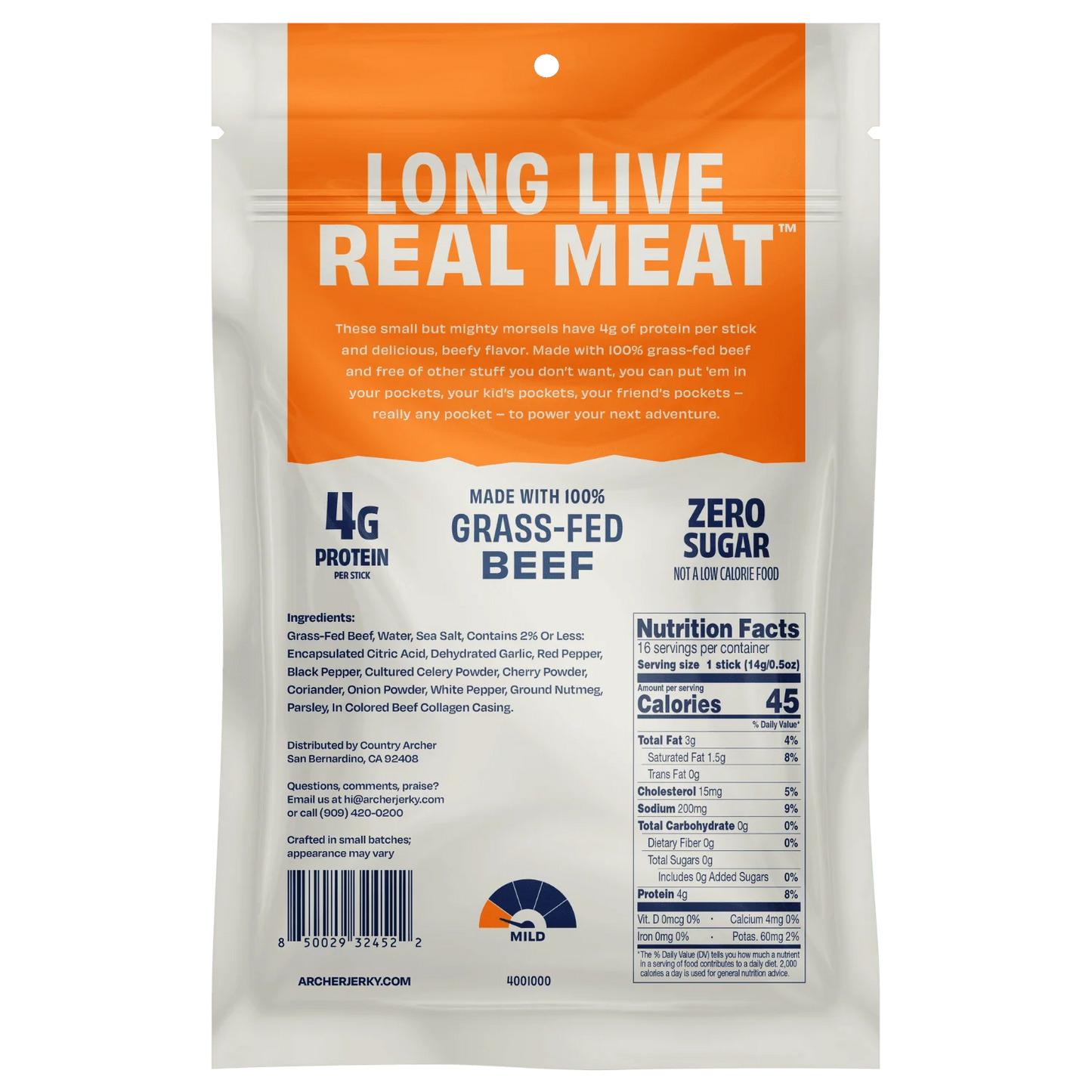 Archer | Mini Beef Sticks – 100% Grass-Fed Beef | Original (0.5 oz)