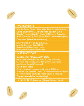 Santé Ours Food Co. | Gruau protéiné aux myrtilles et aux amandes au citron | Végétalien sans gluten 2oz