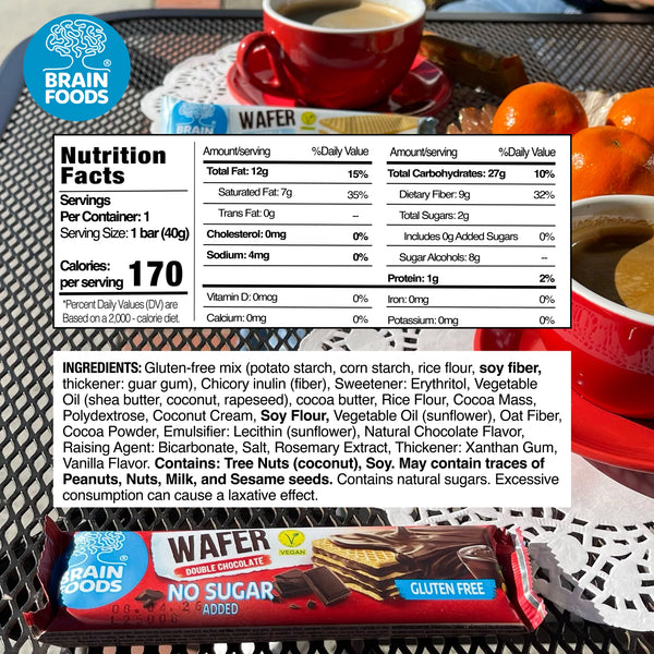 Brain Foods | Double Chocolate Wafer Bar Vegan Gluten-Free
