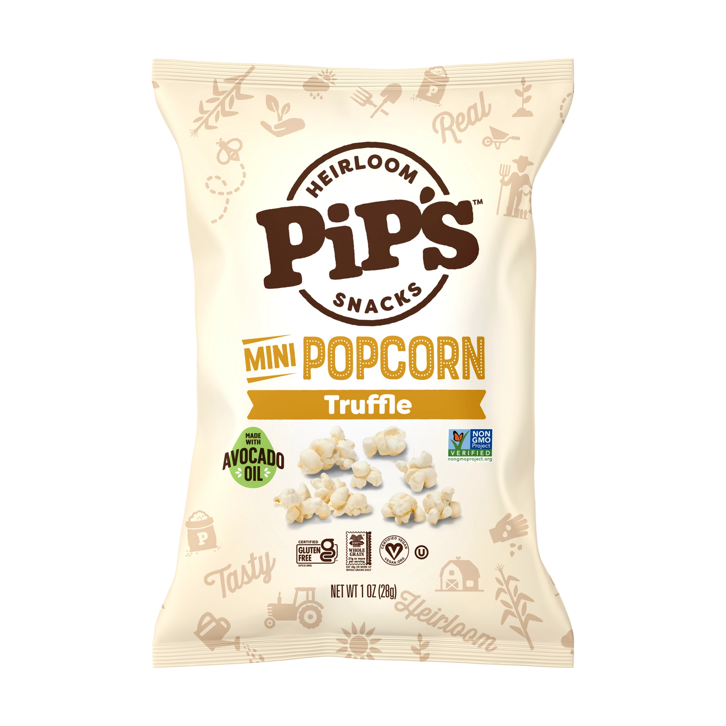 Heirloom Pip's Snacks Truffle Mini Popcorn 1oz Vegan Gluten-Free